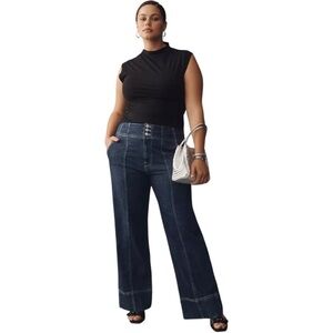 Pilcro Seamed High-Rise Flare Wide Leg Jeans Size 31